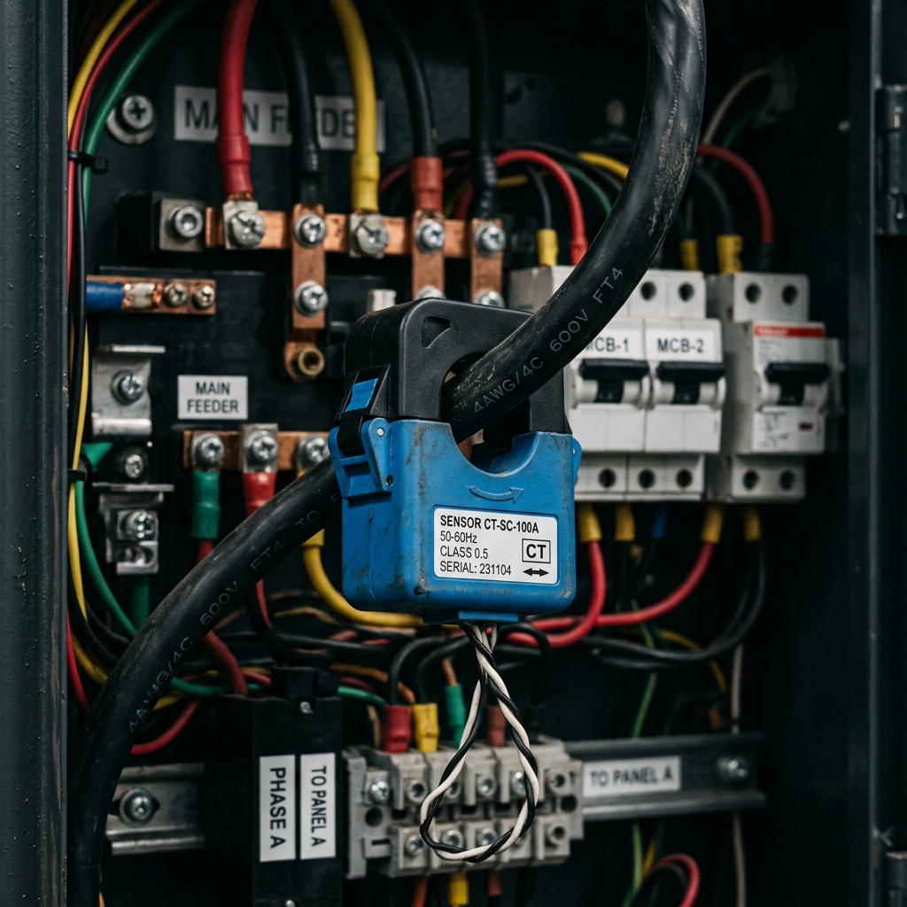 Non-invasive CT current clamp sensor used for monitoring electrical load
