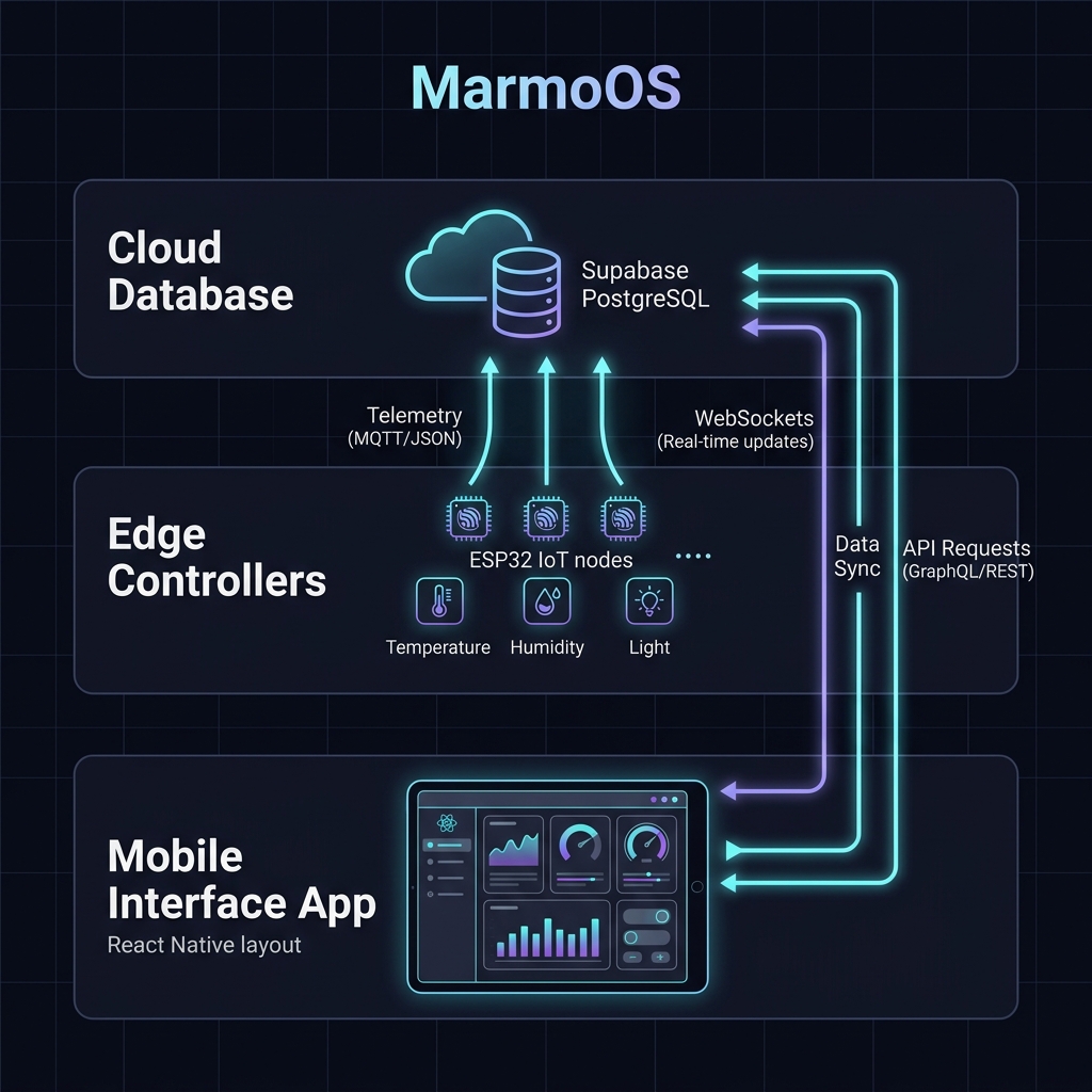 MarmoOS Cloud, Edge, and Interface Architecture diagram