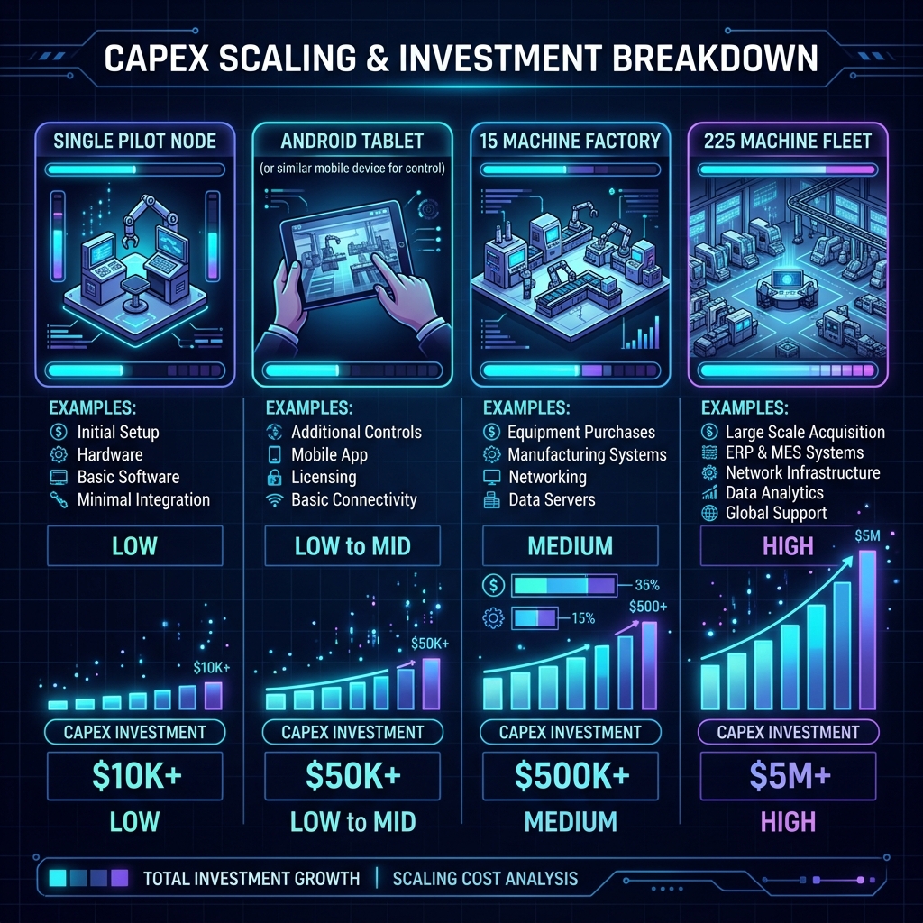 Visual graph displaying CapEx investment breakdown from pilot node to fleet scale